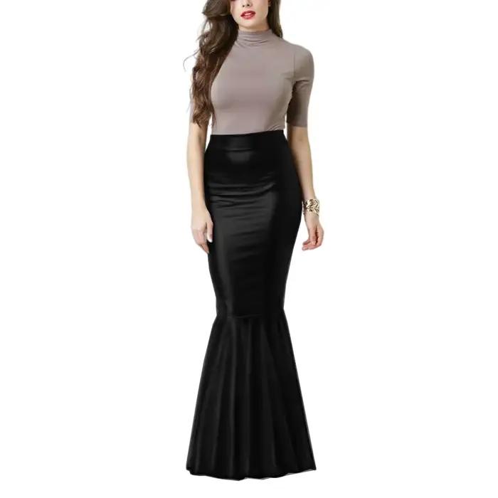 Jupe crayon en cuir PU, jupe sirène taille haute, hanche mince élégante, jupes trompette haute élastique, dame de bureau, 7XL