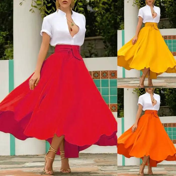 Jupes midi plissées à taille haute pour femmes