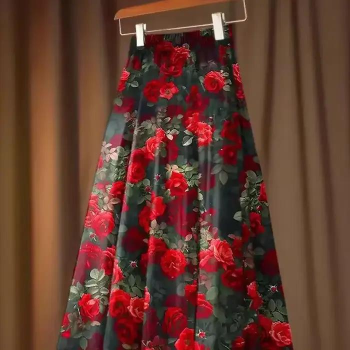 Jupe Vintage florale femmes 2025 Faldas Mujer De Moda taille haute grande balançoire