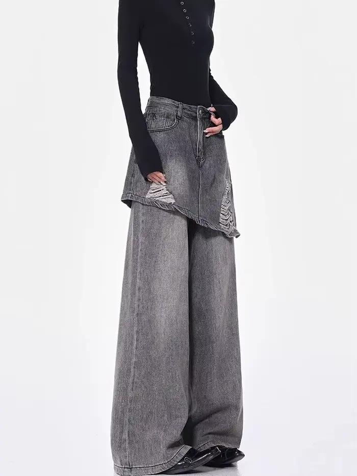 Jupe-culotte intégrée effet deux-pièces en jean pour femme