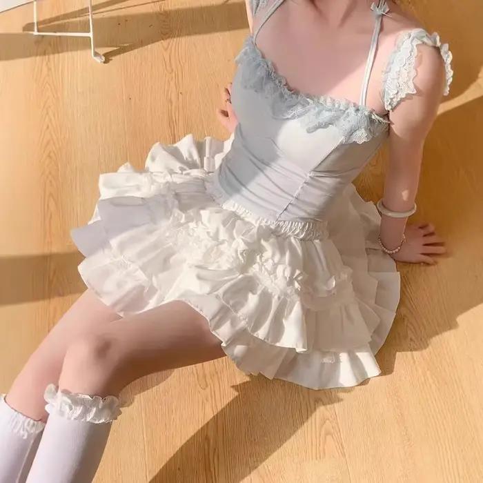 Jupe courte en dentelle douce style A-line taille haute