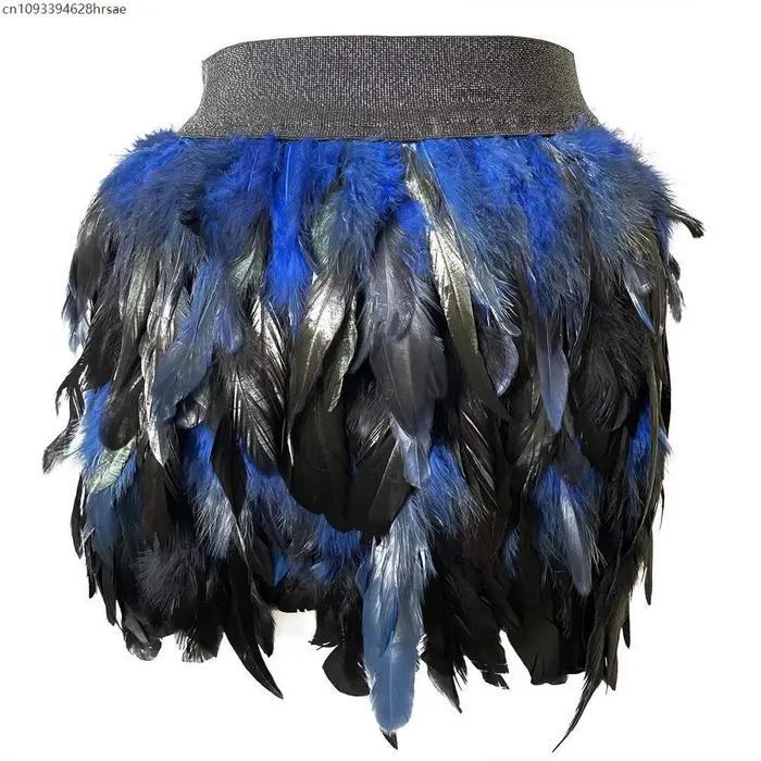 Mini-jupe asymétrique colorée à plumes pour femme, idéale pour carnaval, fête, spectacle, performance scénique, costume de cosplay, robe de jazz, plusieurs couleurs