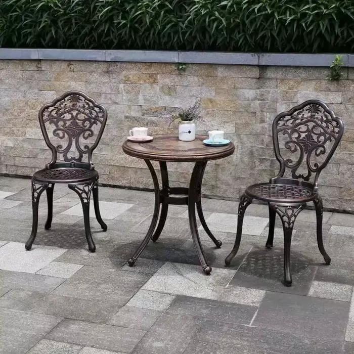 Tables et chaises en aluminium moulé pour l'extérieur, meubles de terrasse d'hôtel, table ronde en métal, cour, jardin
