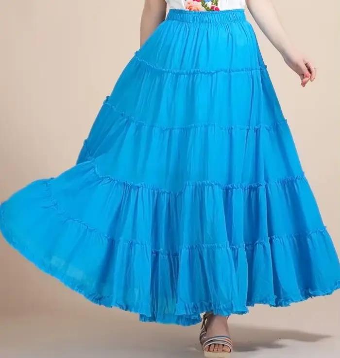 Jupe longue en lin et coton pour femmes, vintage, taille élastique, style Boho, maxi, nouvelle collection été