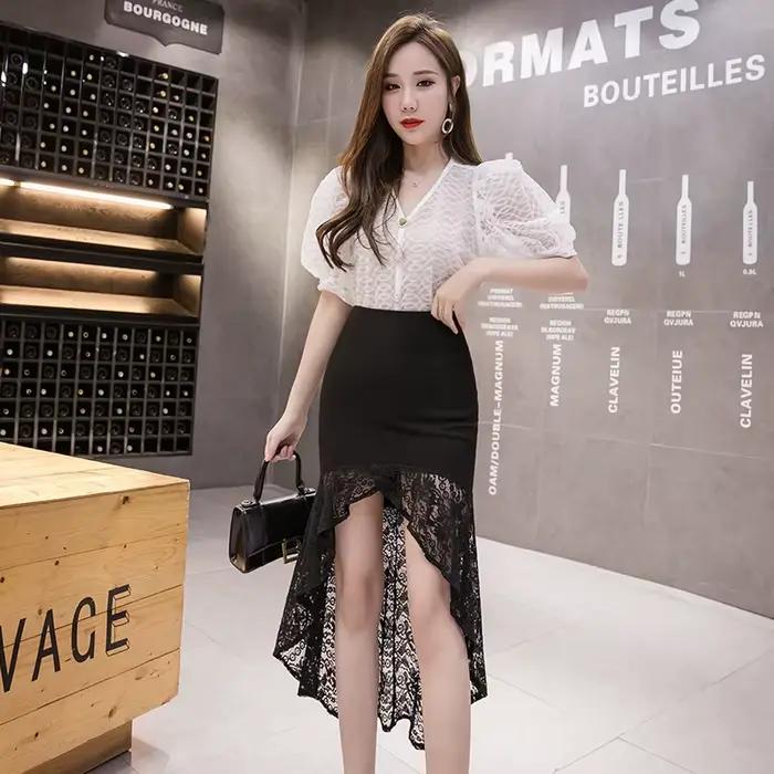 Jupe sirène en dentelle asymétrique pour femmes, mi-mollet, taille haute, élégante et sexy pour diverses occasions été
