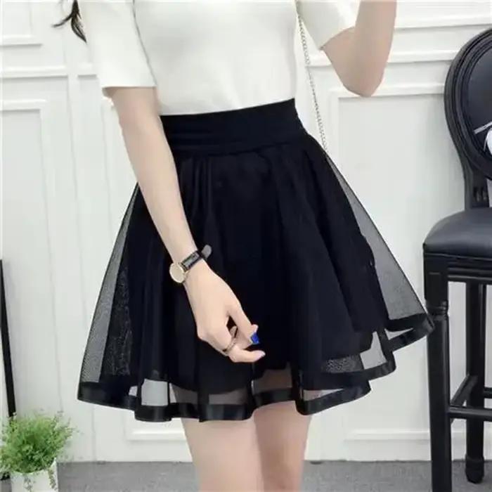 Mini jupe trapèze plissée en tulle élastique pour femme