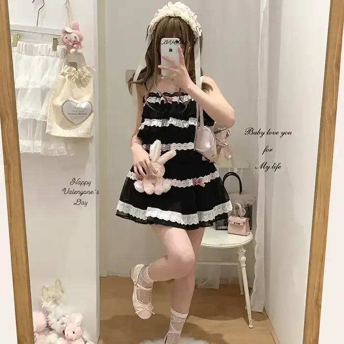 Jupes Mignonnes pour Filles Adorables Été 2026 – Mini-Jupe Femme Style Lolita avec Dentelle et Nœuds Décoratifs, Taille Élastique