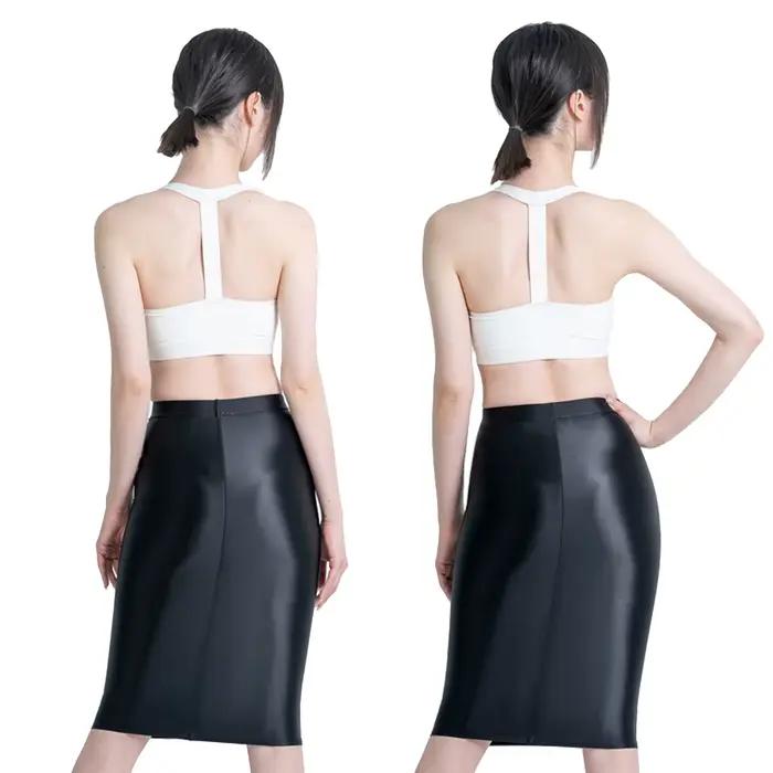 MJINM femmes Sexy brillant hanche enveloppement une étape genou longueur danse jupe professionnelle bureau