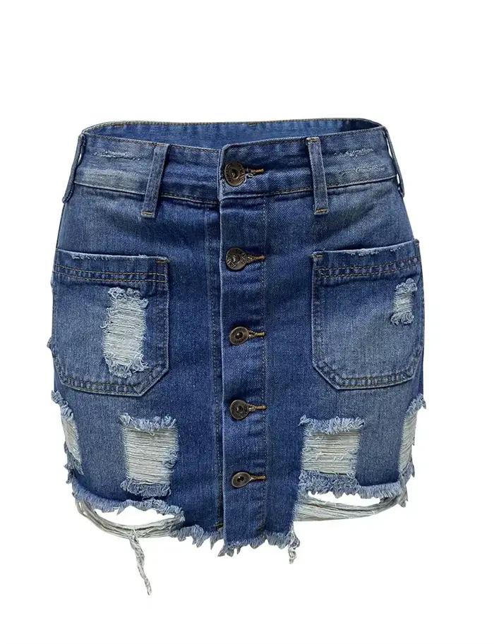 Jupe Courte en Jean Femme 2026 Nouvelle Collection Denim Déchirée Coupe Slim Effet Hanches Affinées