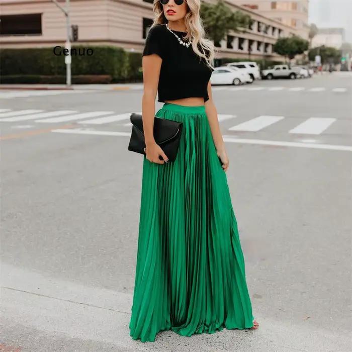 Sexy vin rouge Maxi Jupe plissée femmes mode automne hiver longues jupes plissées Style coréen