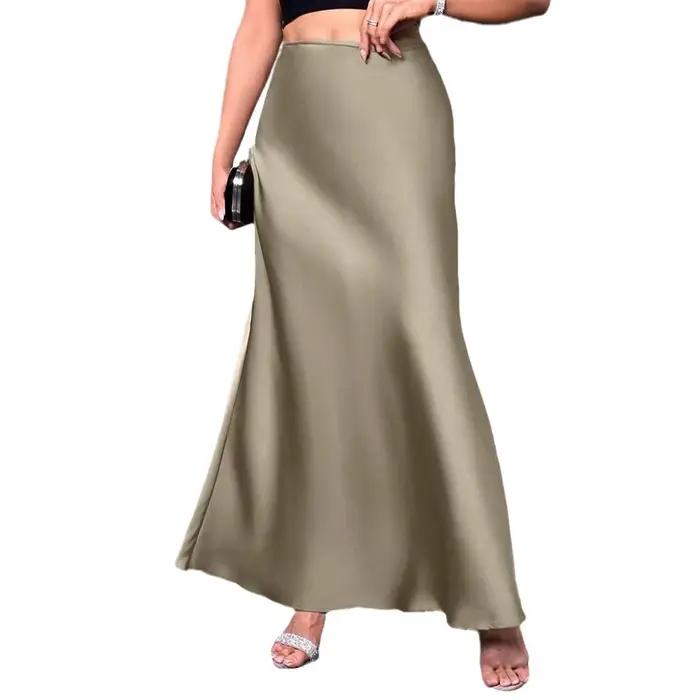 Jupe en Satin taille haute Maxi Cocktail fête de mariage une ligne jupes longues pour les femmes