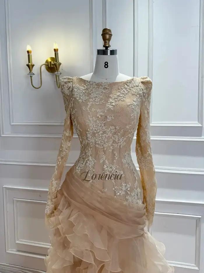 Lorencia – robe de soirée en dentelle à manches longues, en Organza, à volants, ajustée, robes de bal personnalisées, robes de soirée formelles