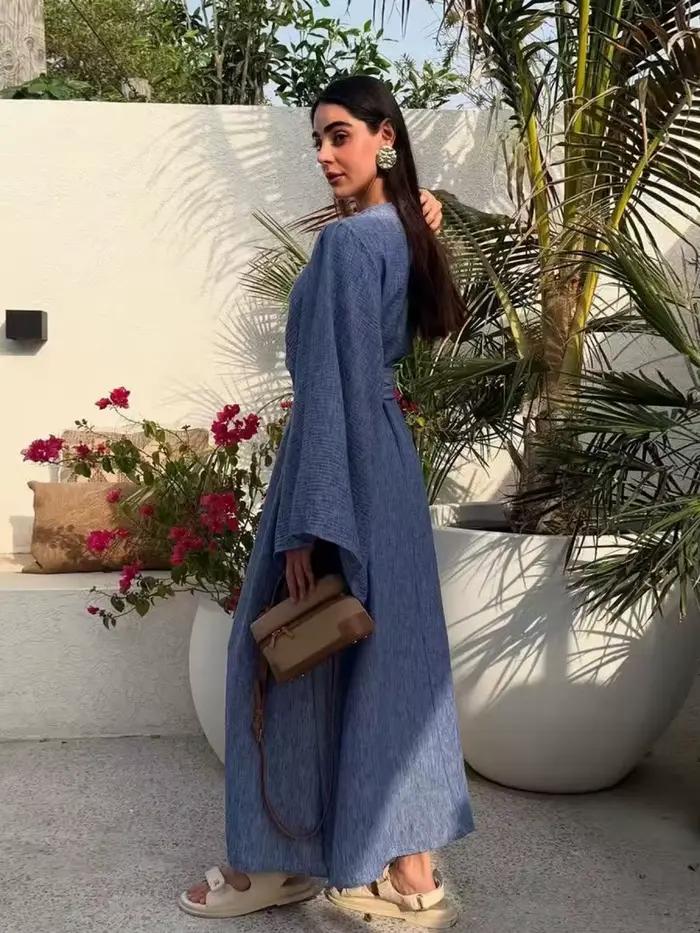 Robe longue décontractée Abaya de Dubaï pour femmes musulmanes du Moyen-Orient, Kaftan uni modeste pour le Ramadan, Robe de prière, Vêtements islamiques pour femme musulmane