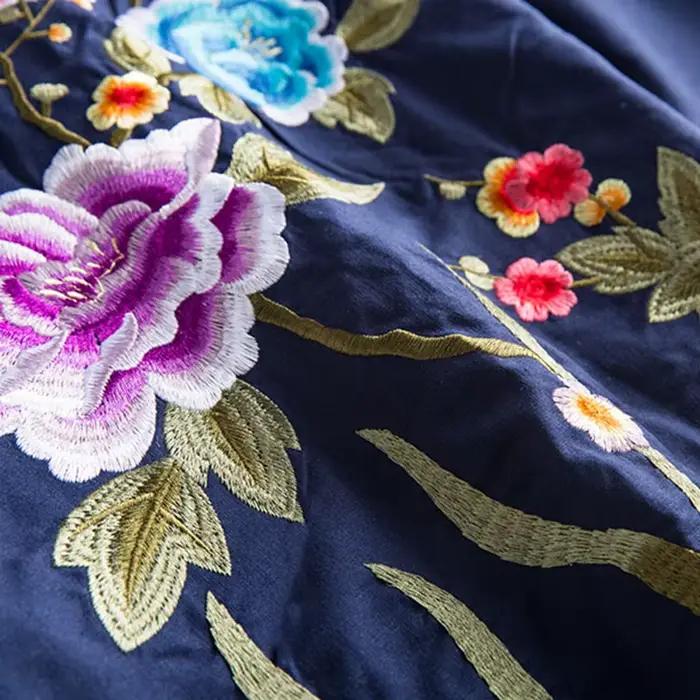 Jupe longue brodée florale pour femmes, en coton et lin, ethnique, ligne a, Midi, cercle complet, jupes de danse, vêtements d'automne