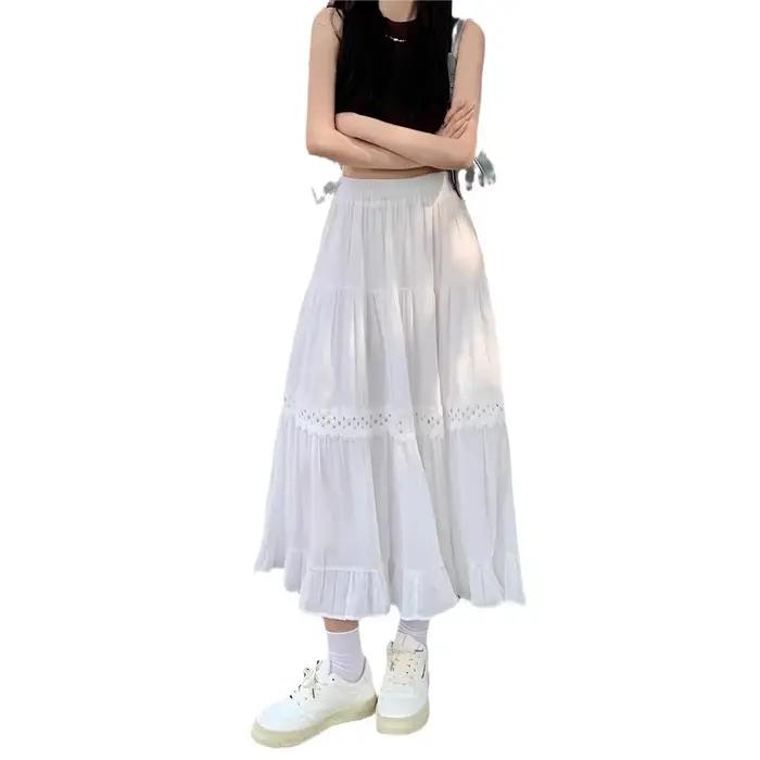 Nouvelle jupe en mousseline blanche taille plus 2025