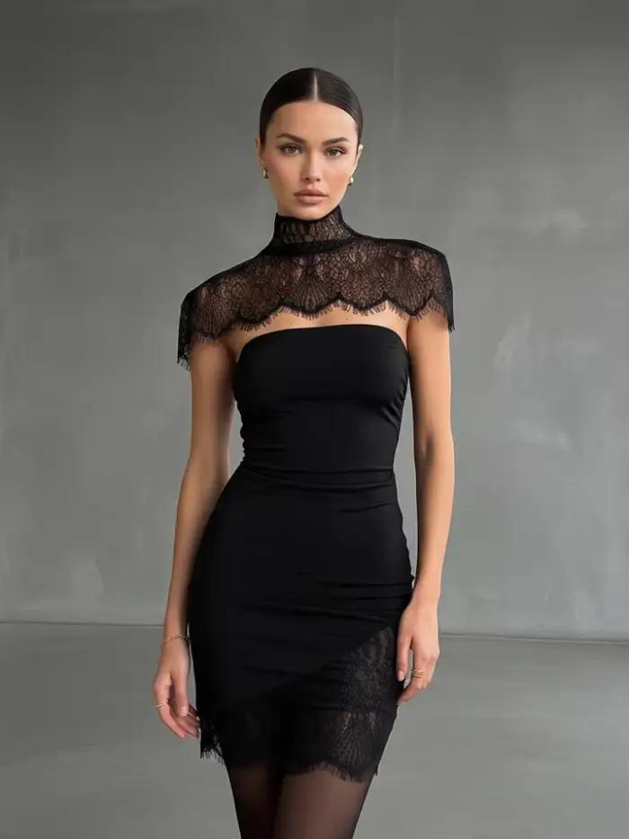 Chic Cape châle bretelles longue robe femmes solide Patchwork dentelle plissée mince Maxi robes 2026 dame soirée