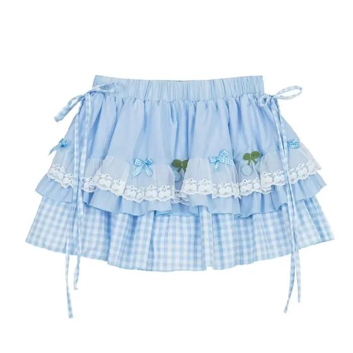 Mini-jupe verte à carreaux à volants pour femme