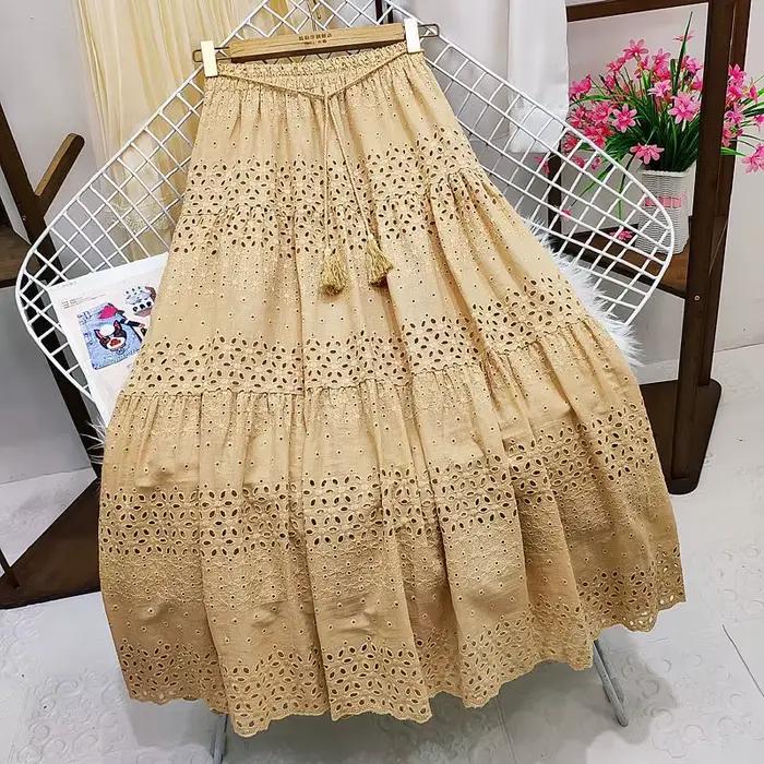 Jupe longue en dentelle évidée au crochet pour femme