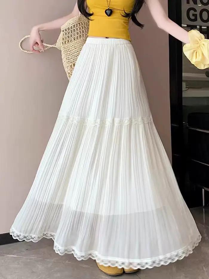 Jupe plissée d'été en mousseline de soie taille haute