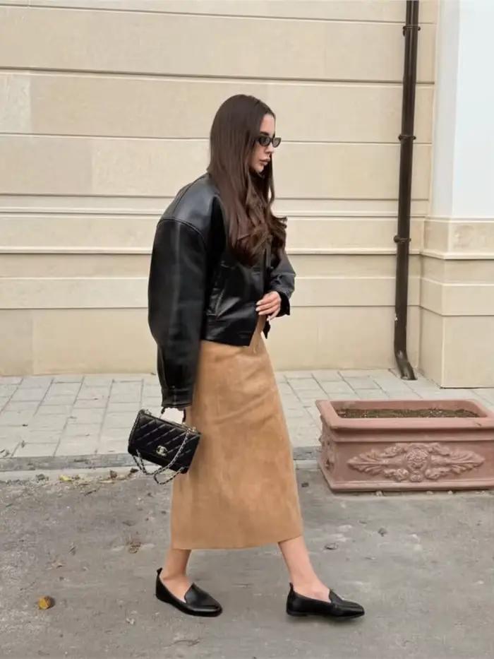 Jupe kaki décontractée Bazaleas élégante pour femmes coupe crayon printemps été