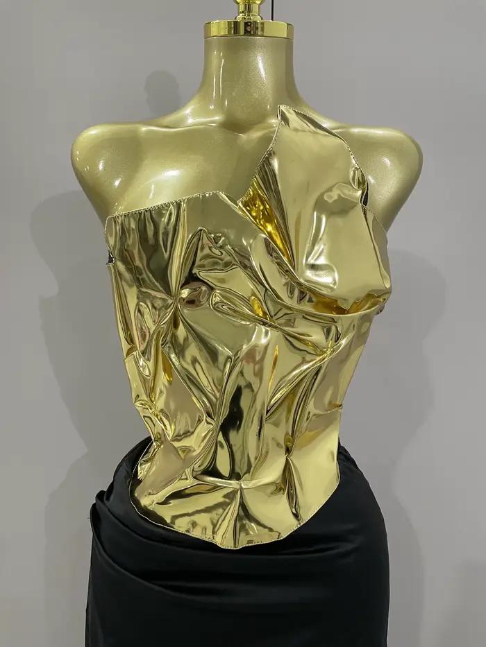 2025 nouveauté couleur or Sexy à lacets hauts 2 pièces ensemble robe longue femmes célébrer soirée célébrité robe élégante
