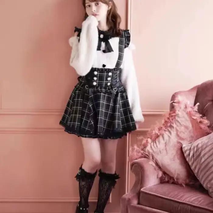 Jupe courte à bretelles style gothique japonais Lolita