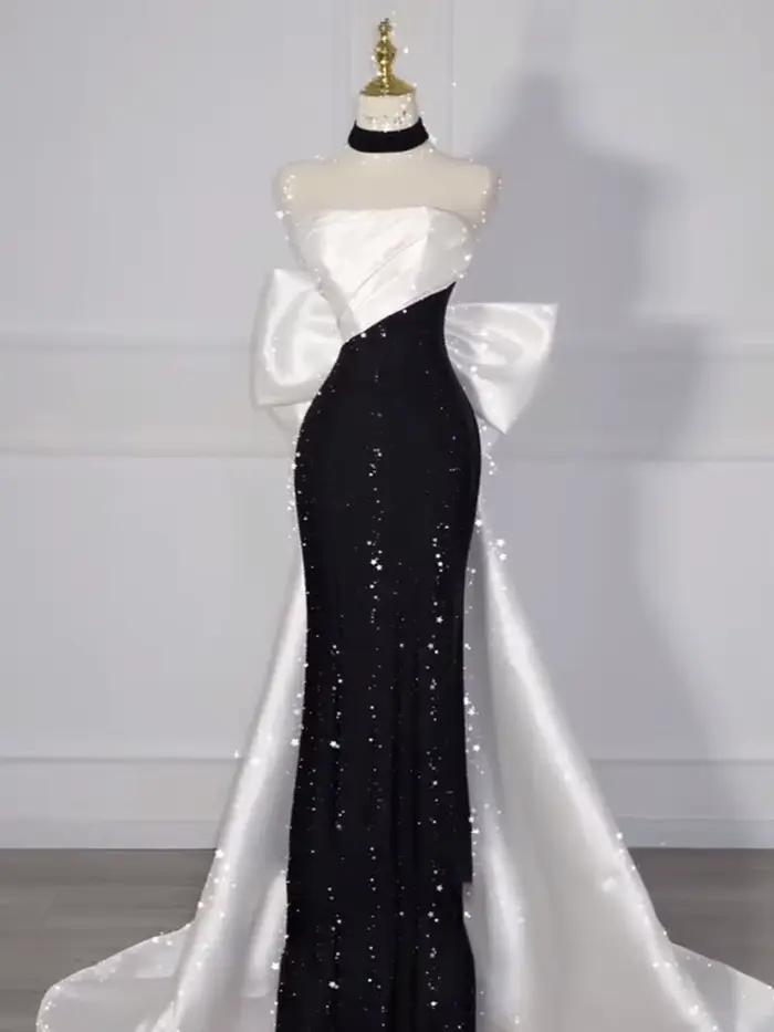 Robes de soirée pour femmes, robe de soirée noire sans bretelles, nouvelle arrivée 2026, robe de luxe cintrée à la taille, queue de sirène pour femme