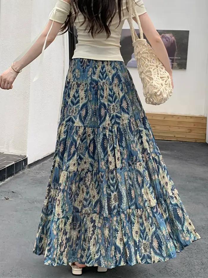 Jupes longues en mousseline de soie de style ethnique bohème pour femmes