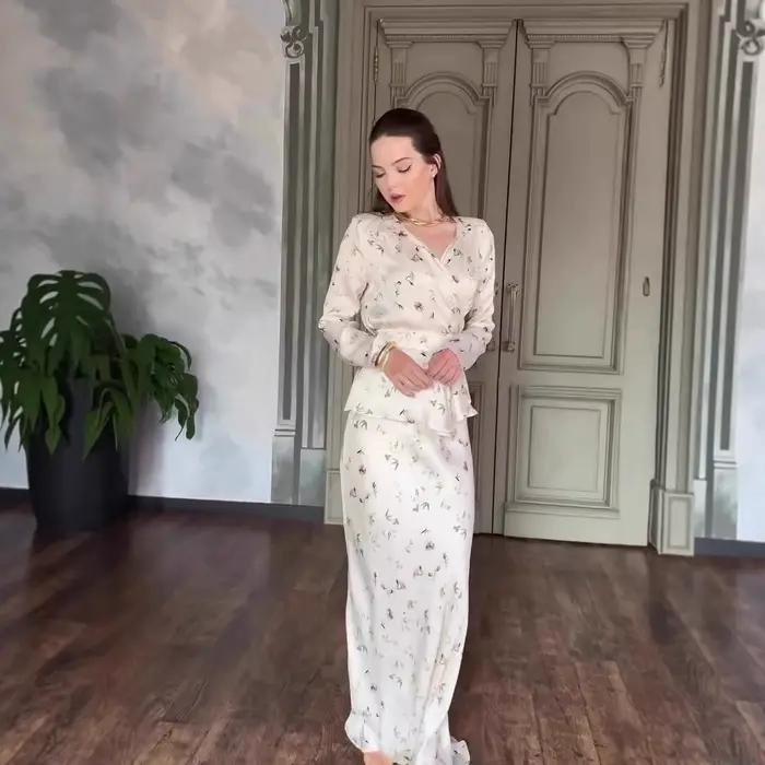 Femmes Eid jupes longues haut costume de fête musulman 2 pièces ensemble fleur imprimé dubaï Islam arabe saoudien tenues jupe Ensembles Ramadan