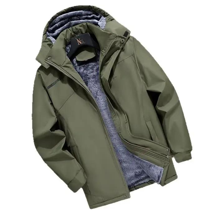 Veste d'hiver d'extérieur épaisse doublée de polaire pour hommes, manteau de sport décontracté à capuche, maintien de la chaleur amovible, en Fiber de Polyester