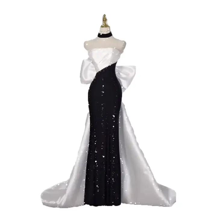 Robes de soirée pour femmes, robe de soirée noire sans bretelles, nouvelle arrivée 2026, robe de luxe cintrée à la taille, queue de sirène pour femme