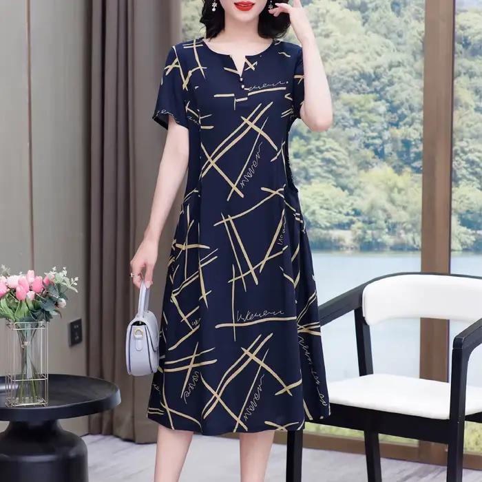 Robe Grande Taille Boho Vintage Imprimée à Manches Courtes pour Femmes Occasions Estivales Plage Fêtes Soirées