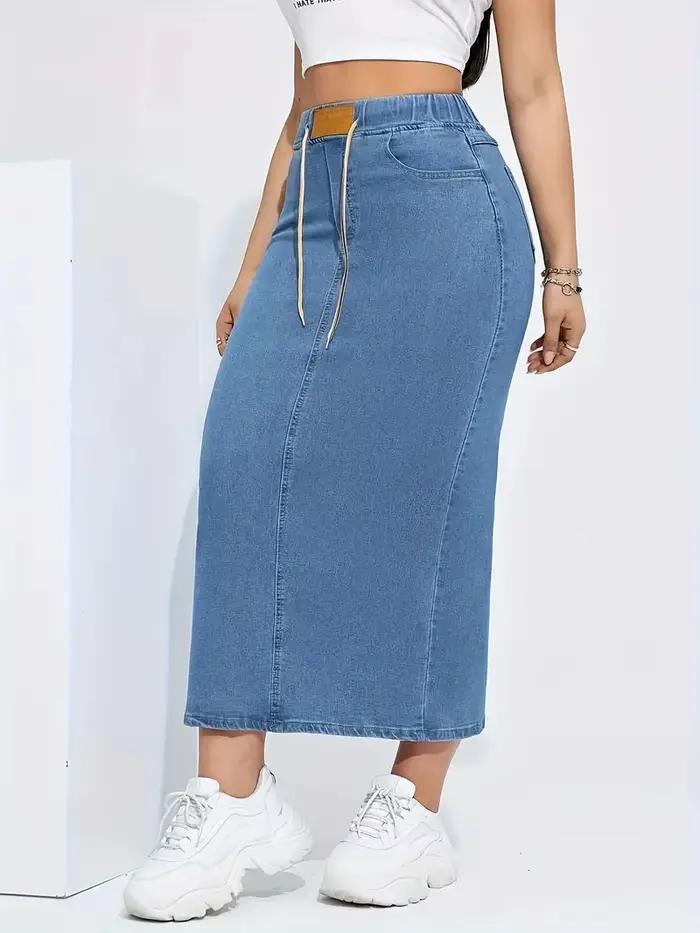 Jupe longue en jean pour femme avec taille élastique
