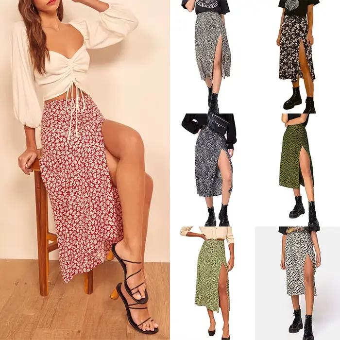 Jupe Vintage d'été imprimé léopard, taille haute, extensible, longue, ligne a, mode plage, Maxi