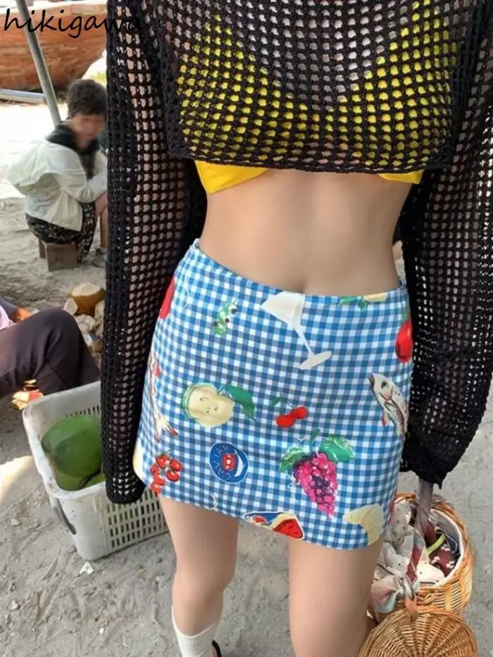 Imprimer Mini jupes pour femmes douce tunique douce Saia taille haute mode été Jupe 2025 Faldas Mujer De Moda coréen moulante Jupe
