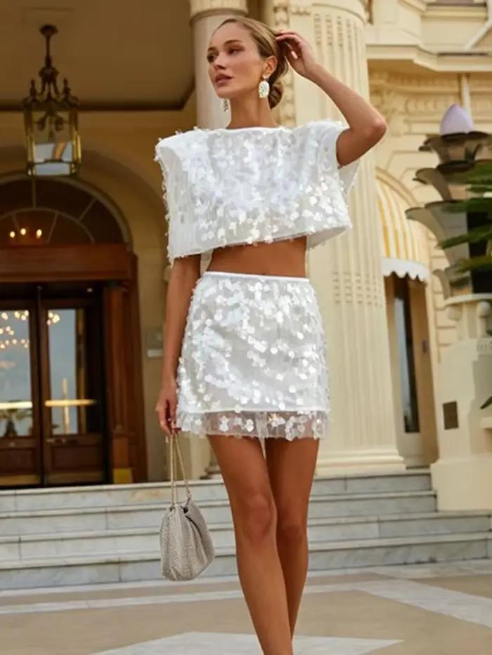 Ensemble deux pièces pour femme avec strass scintillants