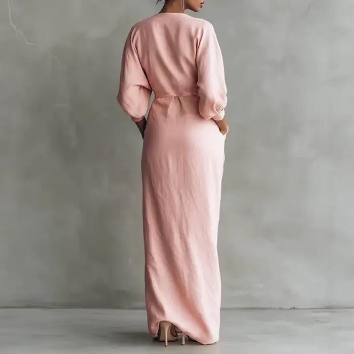 Robe longue décontractée bohème unie pour femme