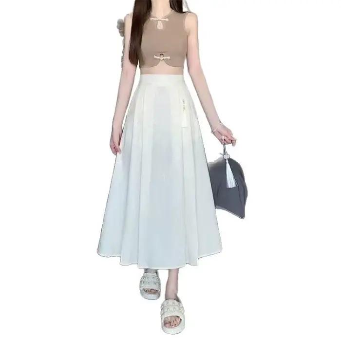 Nouvelle jupe de style chinois avec taille élastique, élégante et plissée