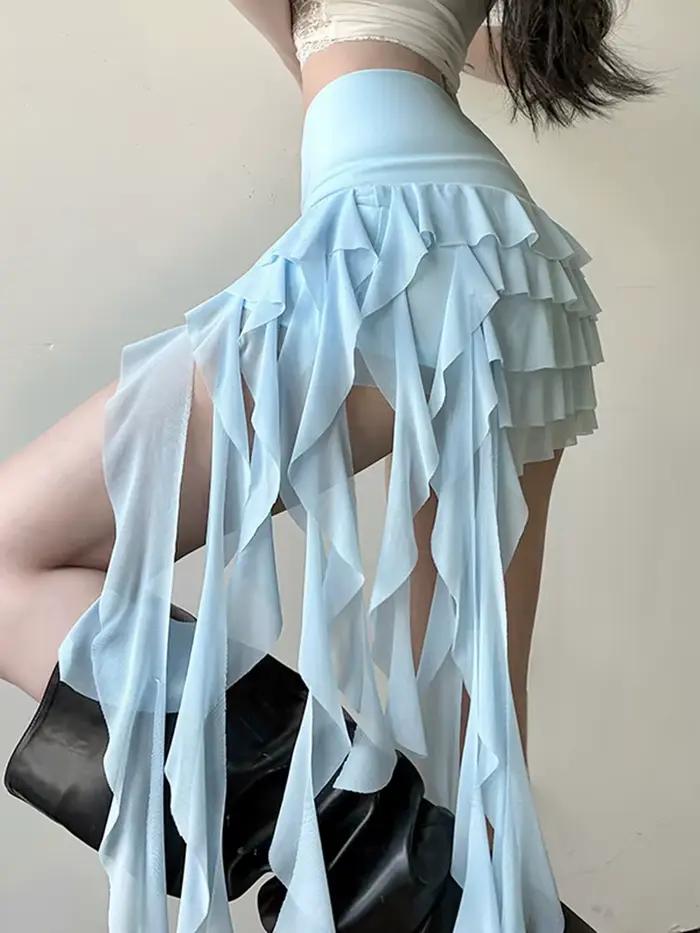 Zoki volants Sexy maille Y2K jupes femmes mince Streetwear Vintage taille haute Mini jupe Harajuku rétro conception