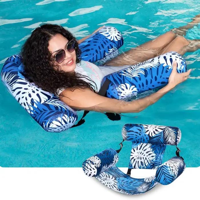 Nouveau Fauteuil de Piscine Gonflable Flottant, Hamac Aquatique, Canapé avec Dossier, Chaise Longue de Plage Portable, Robuste, pour la Détente Estivale en Extérieur