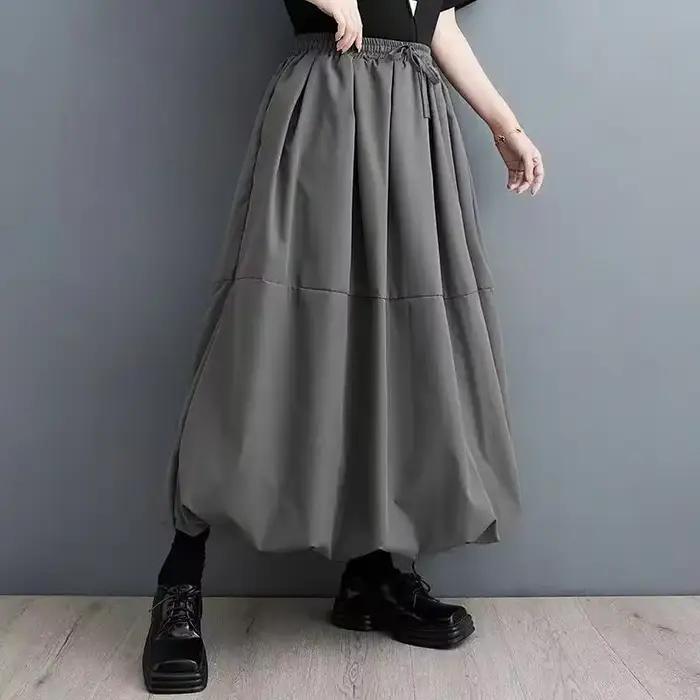 Jupe longue ballon pour femme, taille haute, ceinture élastique, coupe ample