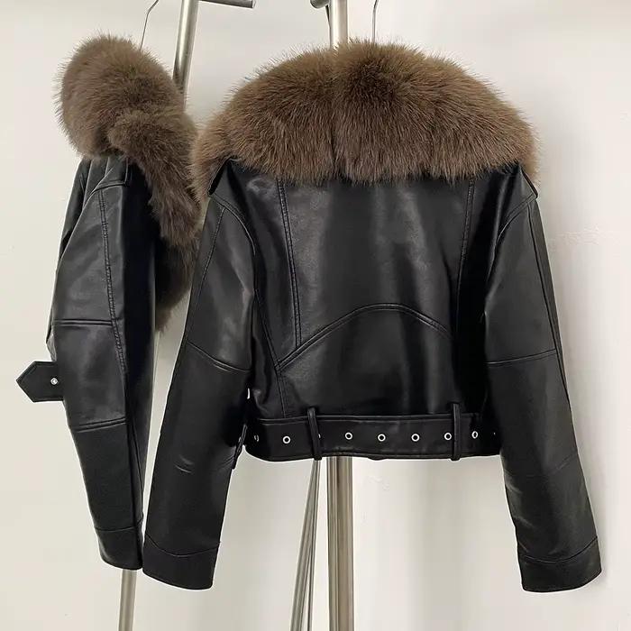 Manteau en fausse fourrure femme automne veste en Faux cuir vêtements courts à manches longues printemps nouvelle veste en fourrure PU poches artificielles pour femmes