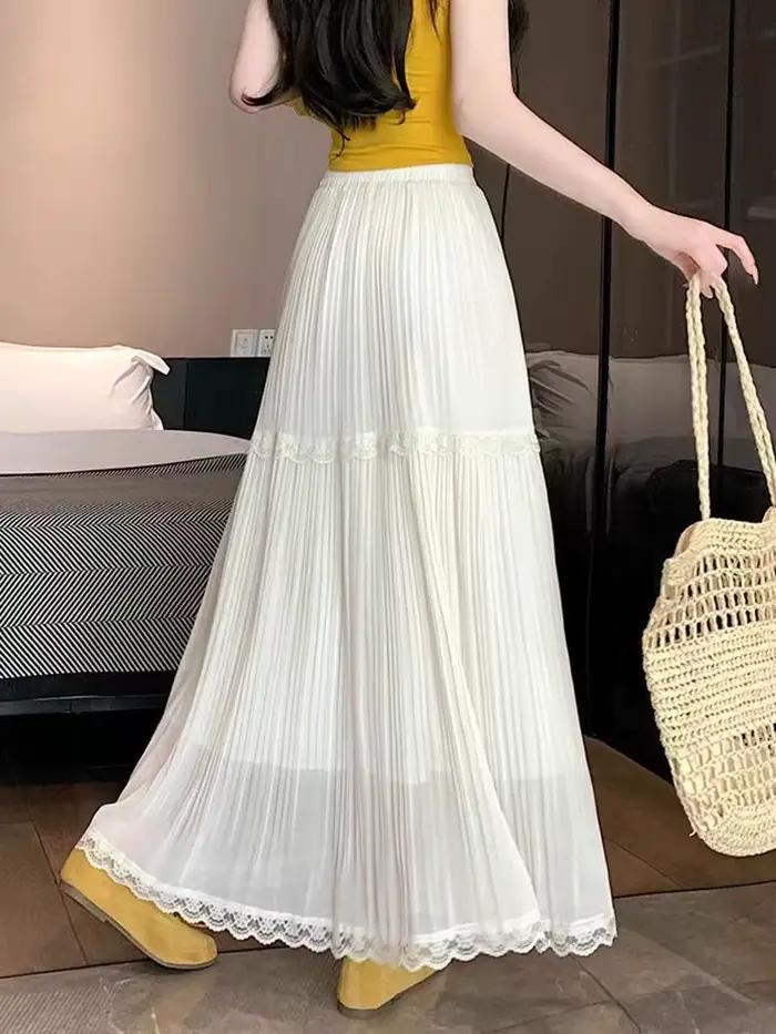Jupe plissée d'été en mousseline de soie taille haute