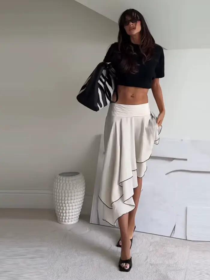 Jupe asymétrique à volants superposés pour femme