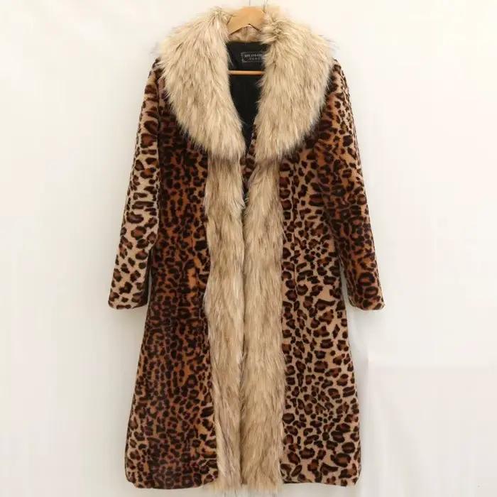 Manteau Long en fausse fourrure léopard pour femme, Cardigan épais en fausse fourrure de renard, col de luxe, veste longue, pardessus chaud et moelleux, hiver