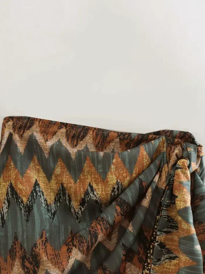Femmes Vintage imprimé géométrique noué Mini jupe Sarong Faldas Mujer femme perles gland décontracté fermeture éclair robes
