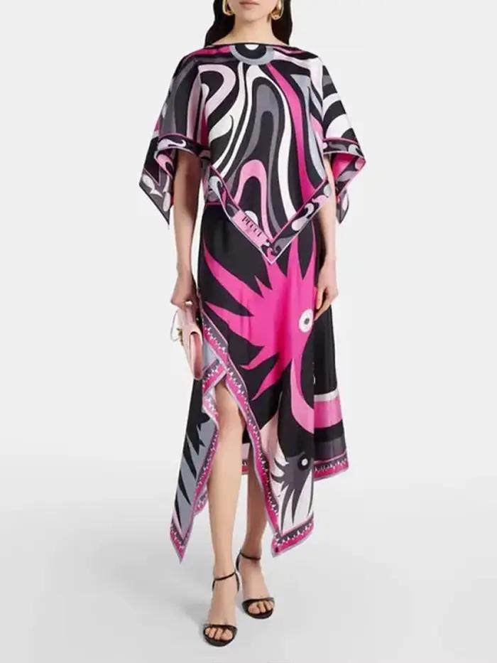 Ensemble Bohème Femme : Haut Imprimé Col Rond et Jupe Longue Irrégulière Taille Haute – Nouvelle Collection Été 2026 Deux Pièces