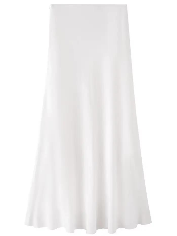 Jupe Femme Blanche Taille Élastique Lin Midi Élégante Formelle Confortable pour le Quotidien Coupe Évasée Nouvelle Collection Printemps 2026 Mode Féminine