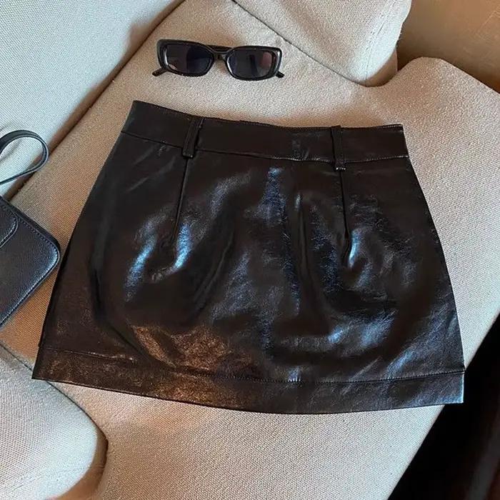 Vin rouge PU jupes en cuir pour femmes Sexy Clubwear hanche enveloppé