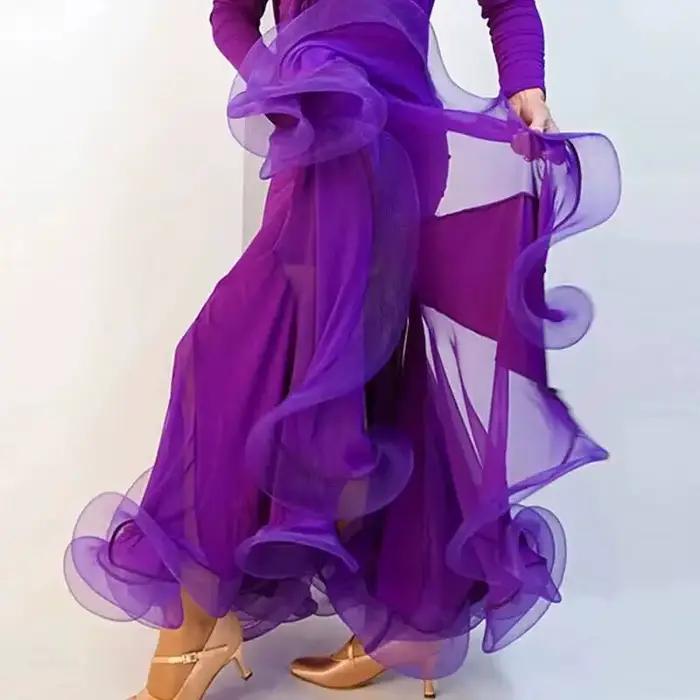 Jupes flamenco pour danse latine femmes jupe longue adulte salle de bal pratique femme moderne standard robe compétition enfants